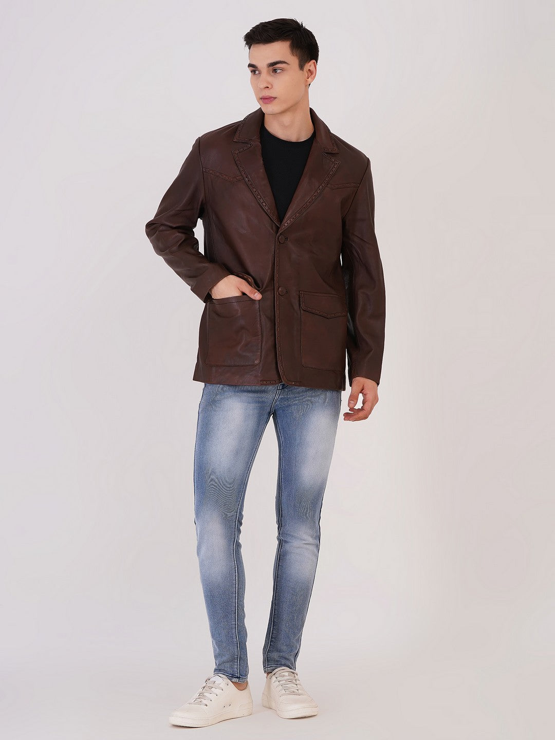100% Leather Mens Weaving Blazer | MX 3