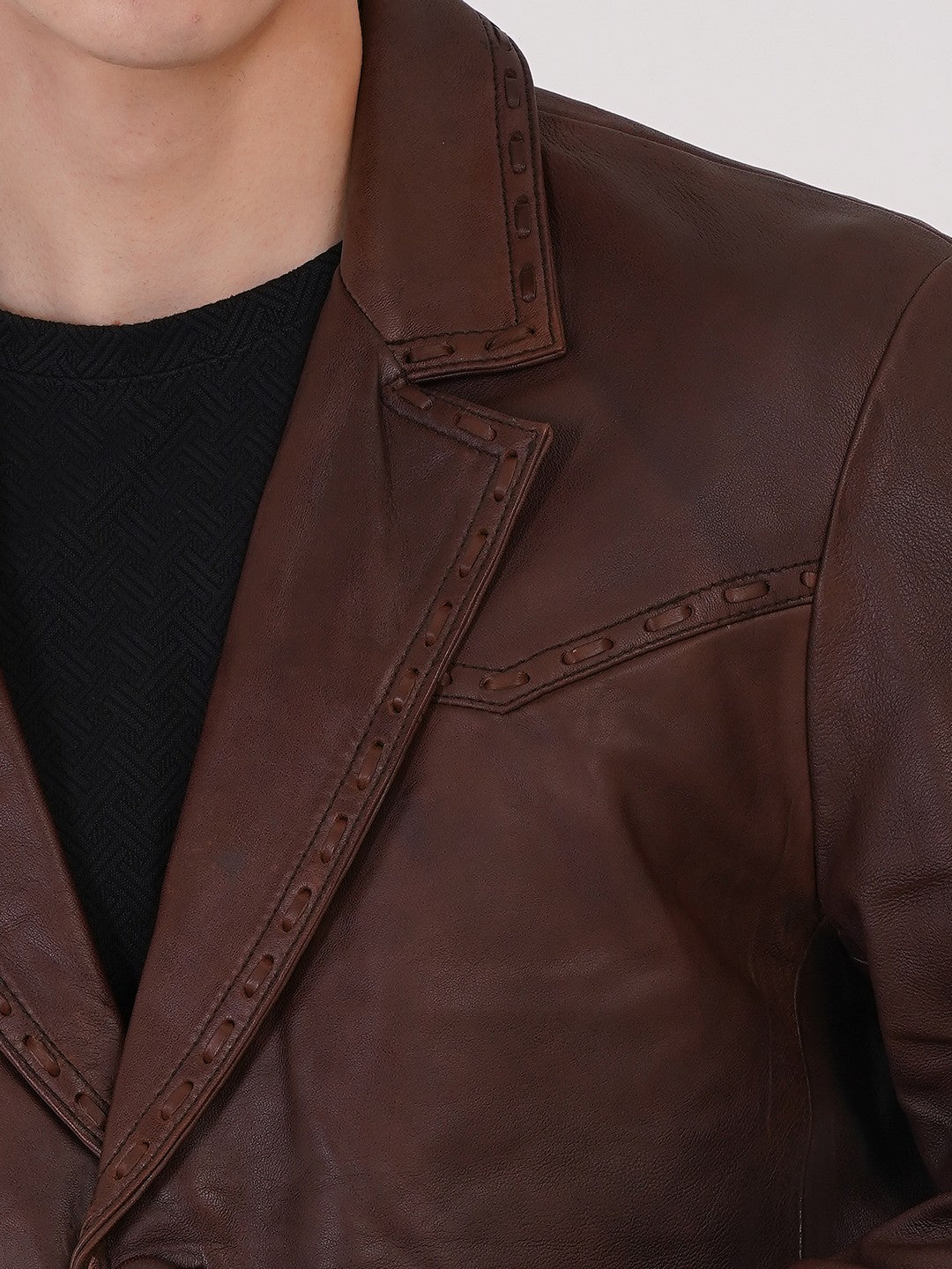 100% Leather Mens Weaving Blazer | MX 3