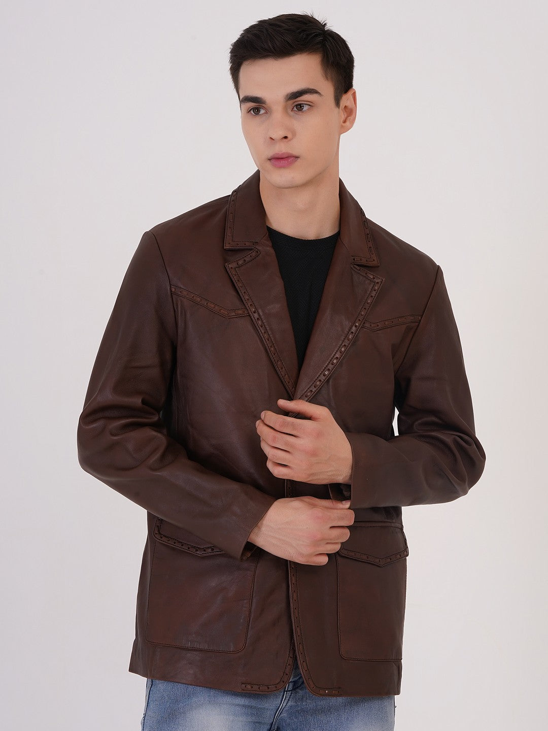 100% Leather Mens Weaving Blazer | MX 3