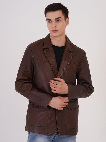 100% Leather Mens Weaving Blazer | MX 3