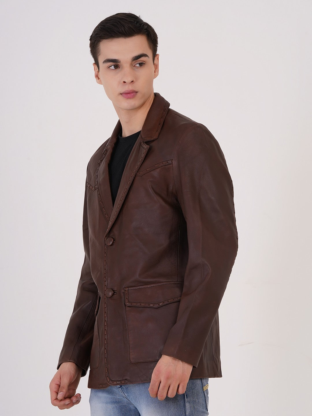 100% Leather Mens Weaving Blazer | MX 3