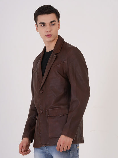100% Leather Mens Weaving Blazer | MX 3