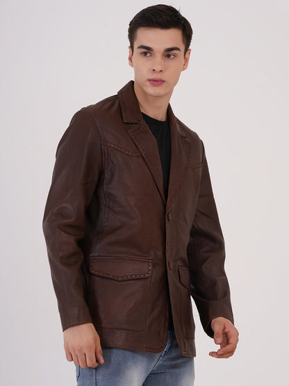 100% Leather Mens Weaving Blazer | MX 3