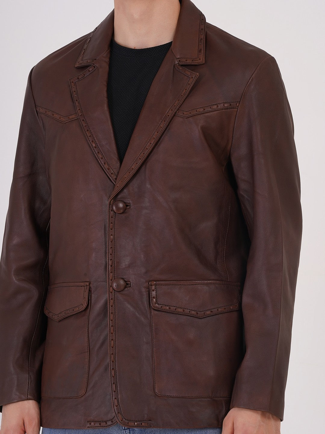 100% Leather Mens Weaving Blazer | MX 3