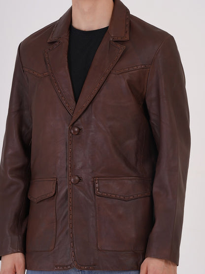 100% Leather Mens Weaving Blazer | MX 3