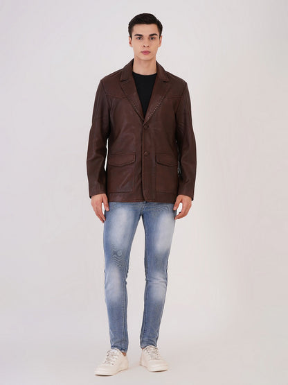 100% Leather Mens Weaving Blazer | MX 3