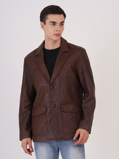100% Leather Mens Weaving Blazer | MX 3
