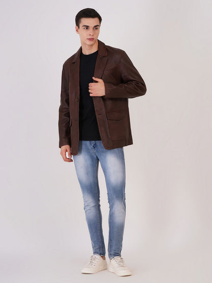 100% Leather Mens Weaving Blazer | MX 3