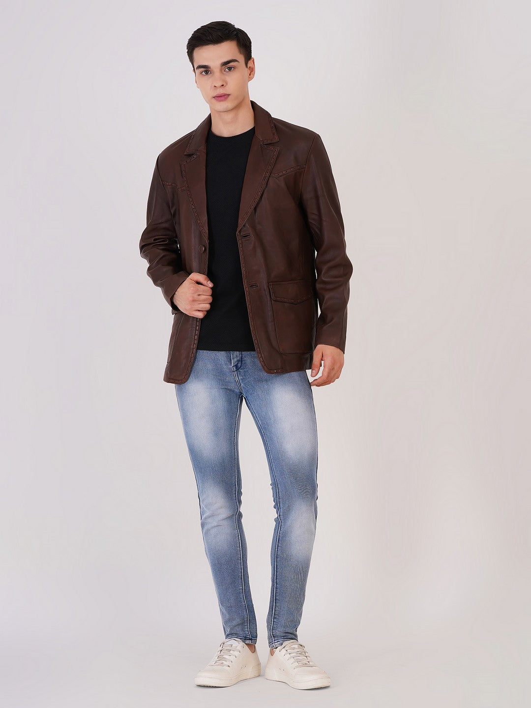 100% Leather Mens Weaving Blazer | MX 3