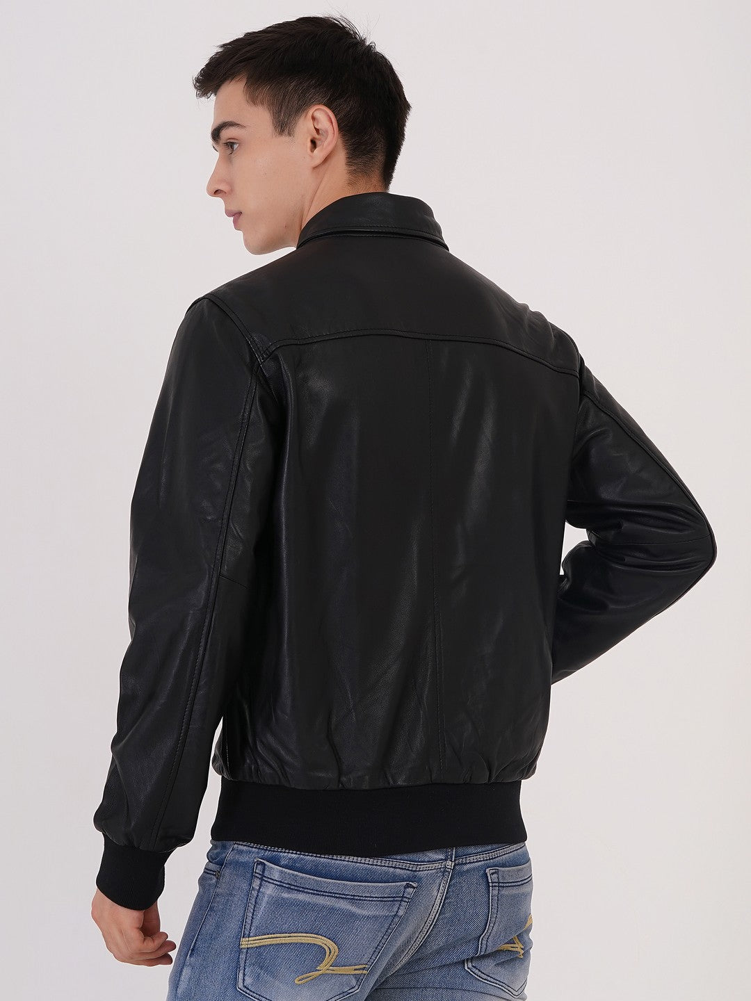 100% WASHED LEATHER COLLAR BOMBOR JACKET  MX 55
