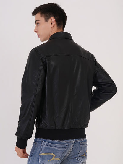 100% WASHED LEATHER COLLAR BOMBOR JACKET  MX 55