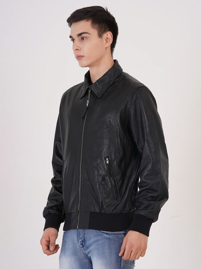 100% WASHED LEATHER COLLAR BOMBOR JACKET  MX 55