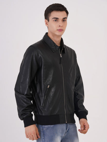 100% WASHED LEATHER COLLAR BOMBOR JACKET  MX 55