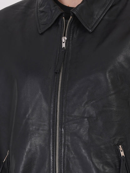 100% WASHED LEATHER COLLAR BOMBOR JACKET  MX 55