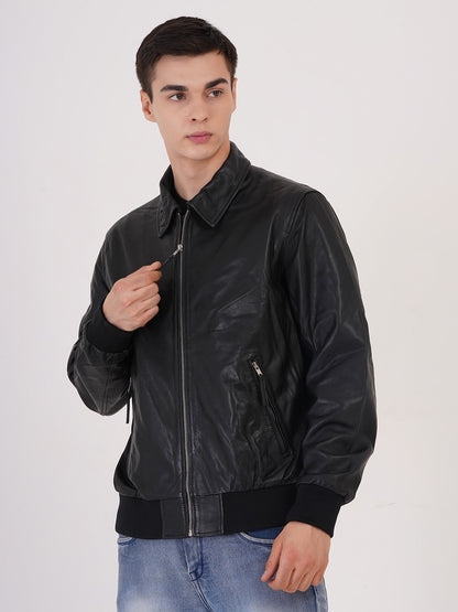 100% WASHED LEATHER COLLAR BOMBOR JACKET  MX 55