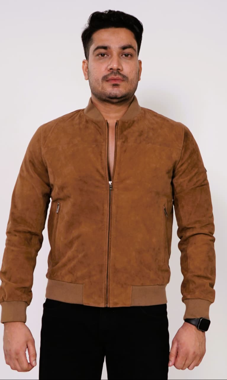 100% Italian Suede Bomber Jacket - | MX91