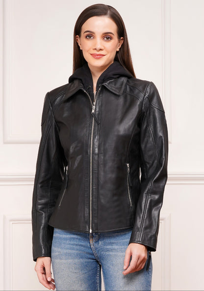100% Washed Leather Detachable hood Jacket | WX47