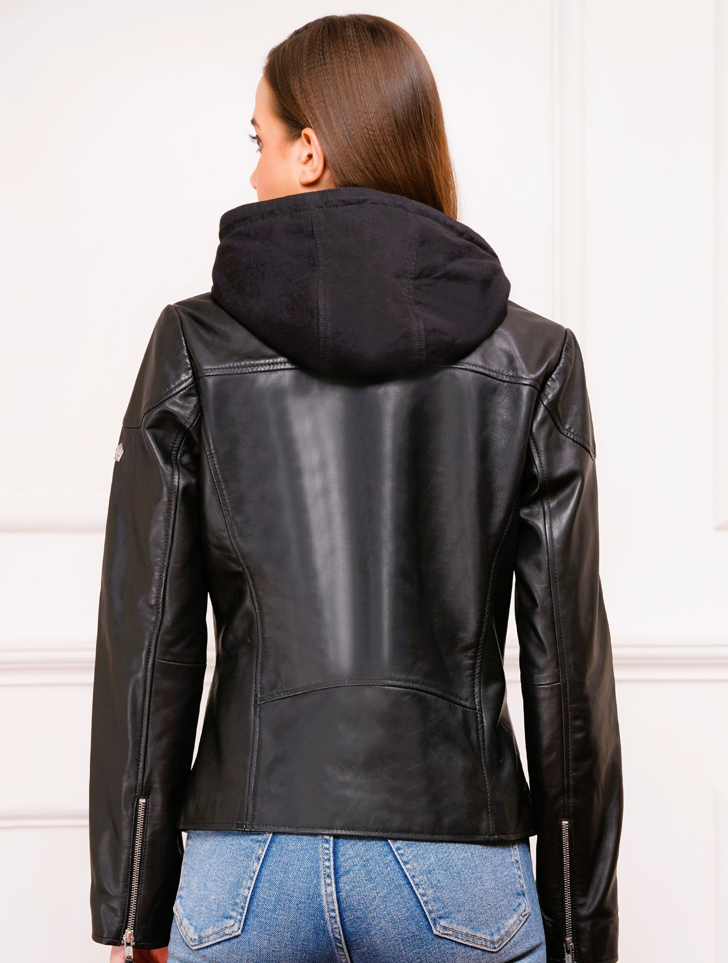 100% Washed Leather Detachable hood Jacket | WX47