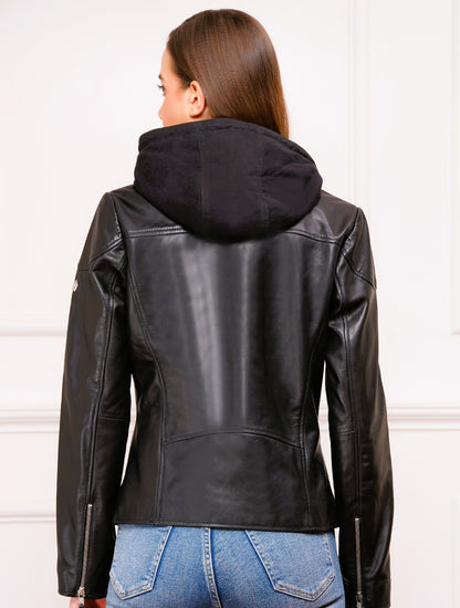 100% Washed Leather Detachable hood Jacket | WX47