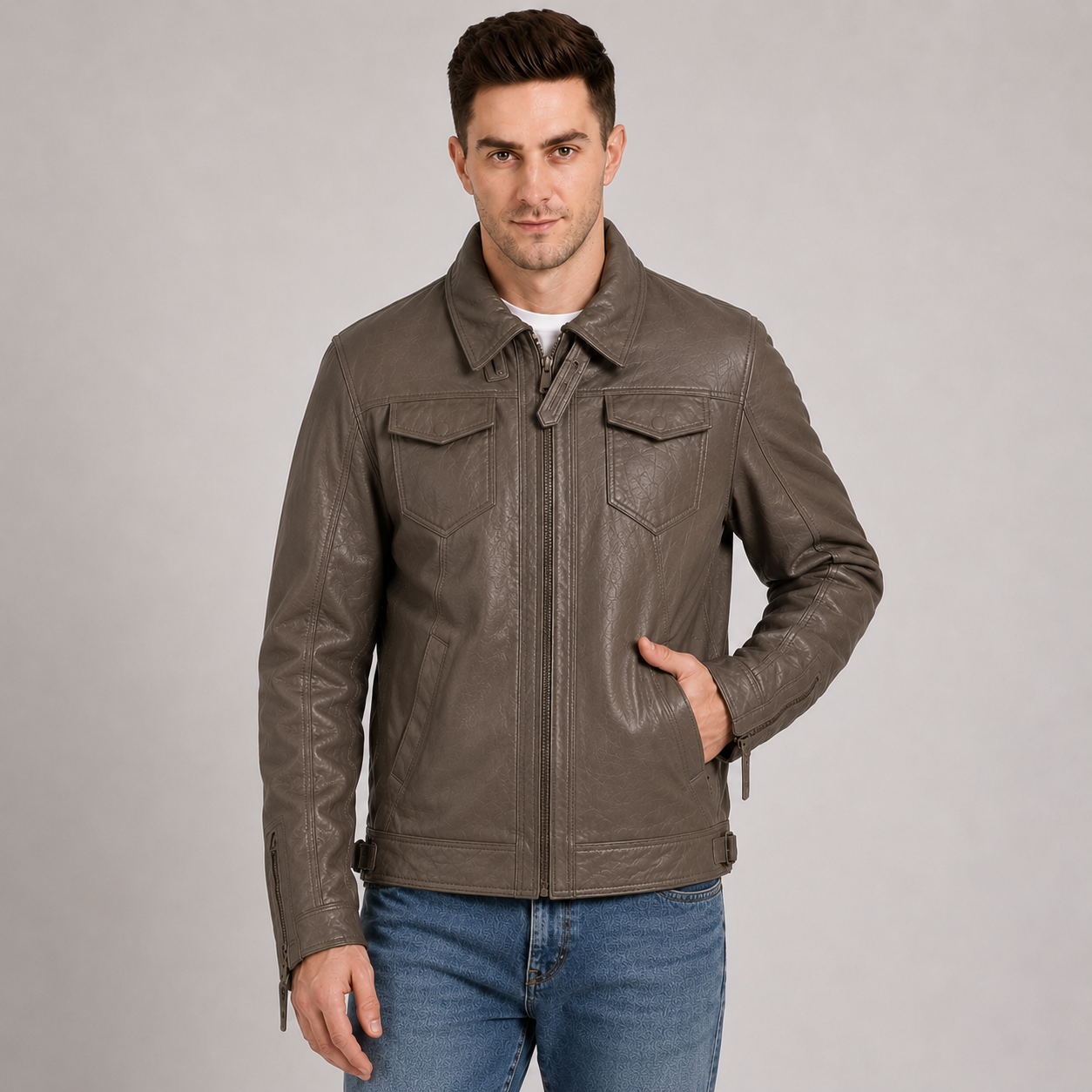 100% HEAVY WASHED SILVY COLLAR JACKET - | MX92