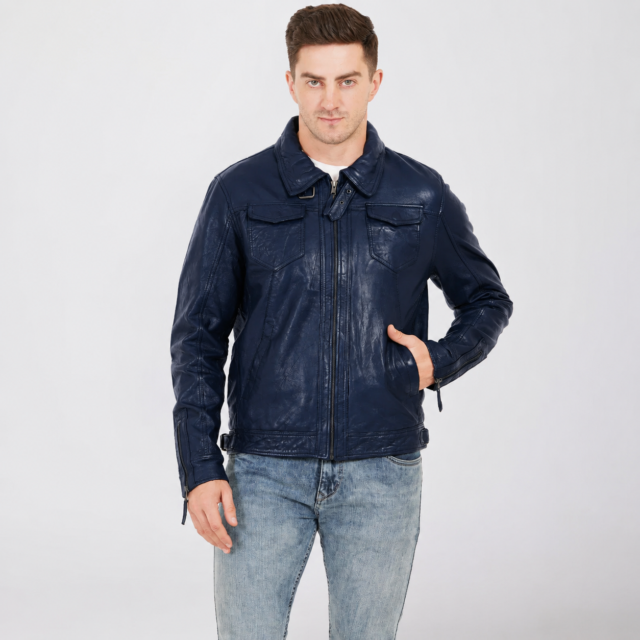 100% HEAVY WASHED SILVY COLLAR JACKET - | MX92