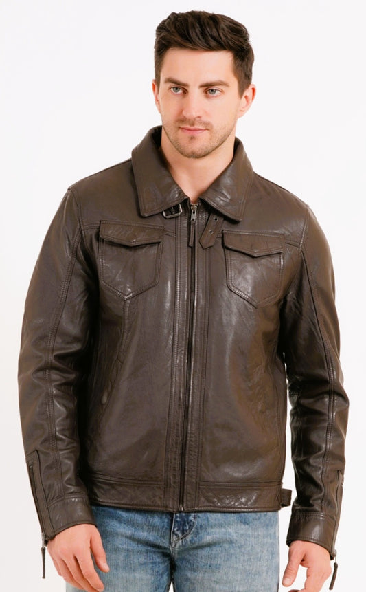 100% HEAVY WASHED SILVY COLLAR JACKET - BROWN | MX 92 |
