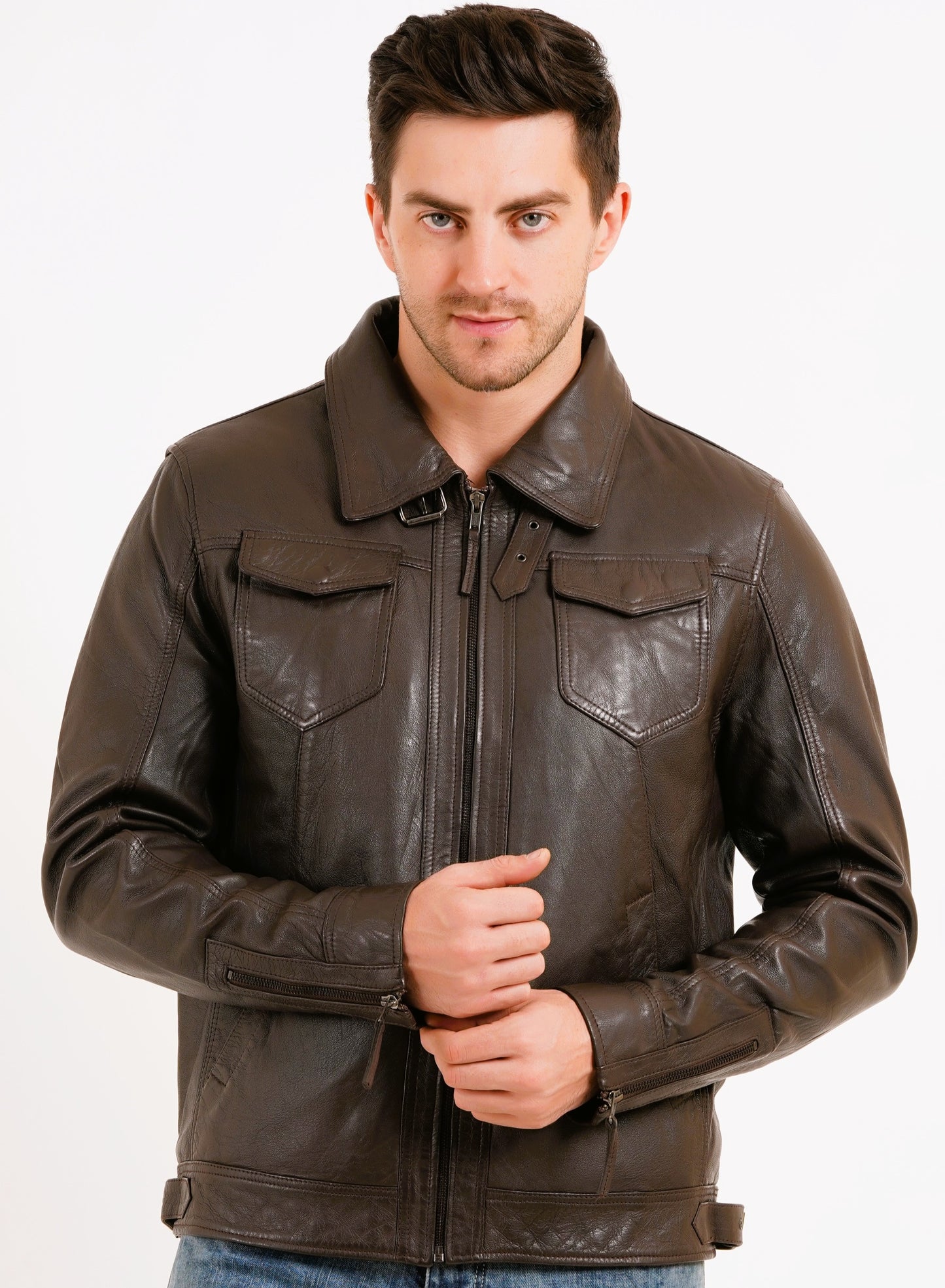 100% HEAVY WASHED SILVY COLLAR JACKET - BROWN | MX 92 |