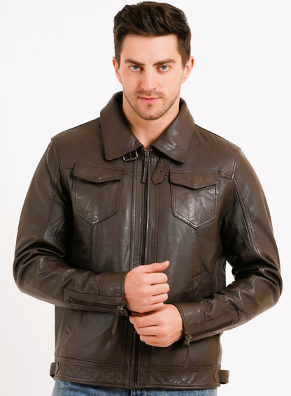 100% HEAVY WASHED SILVY COLLAR JACKET - BROWN | MX 92 |