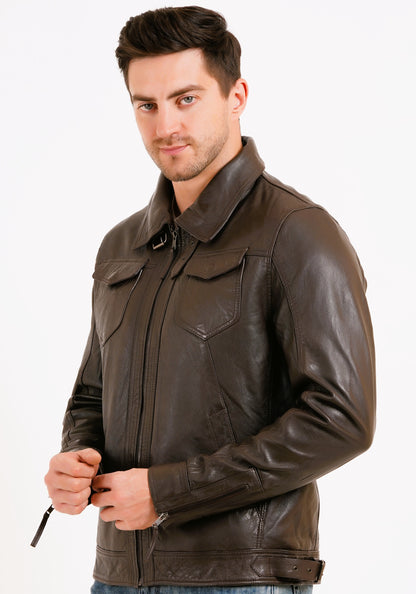 100% HEAVY WASHED SILVY COLLAR JACKET - BROWN | MX 92 |