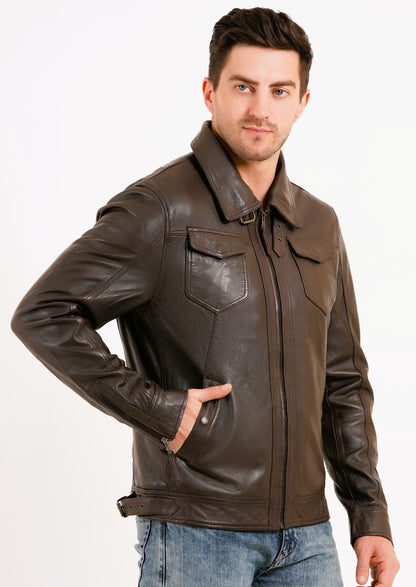 100% HEAVY WASHED SILVY COLLAR JACKET - BROWN | MX 92 |