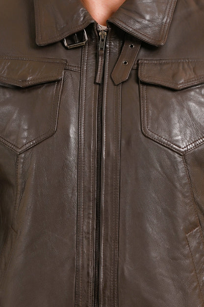 100% HEAVY WASHED SILVY COLLAR JACKET - BROWN | MX 92 |