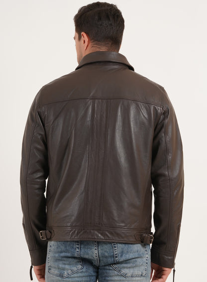 100% HEAVY WASHED SILVY COLLAR JACKET - BROWN | MX 92 |