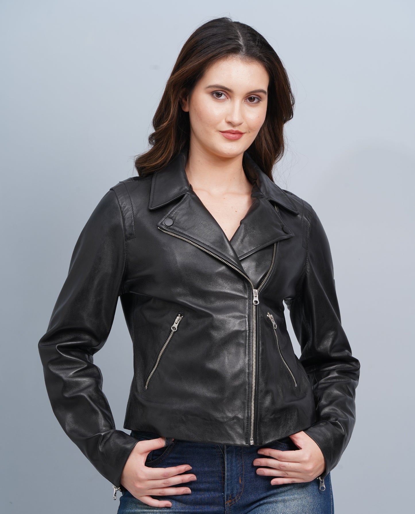 100% Washed Leather Biker Jacket: | WX71