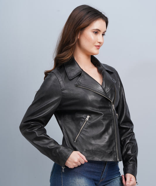 100% Washed Leather Biker Jacket: | WX71