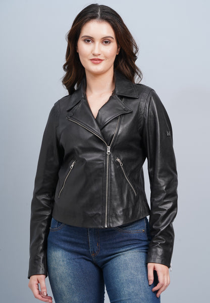 100% Washed Leather Biker Jacket: | WX71