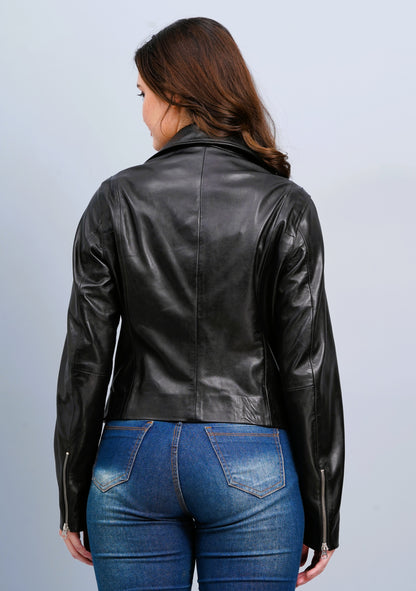 100% Washed Leather Biker Jacket: | WX71