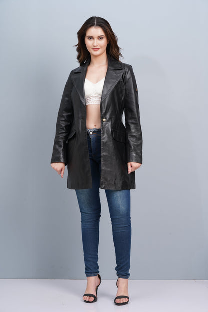 100% Leather Women Emma Coat - Black | WX99