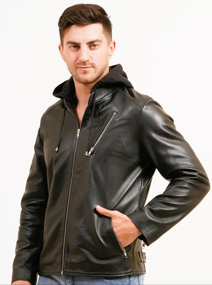 100% LEATHER WITH DETACHABLE HOOD JACEKT MX 45