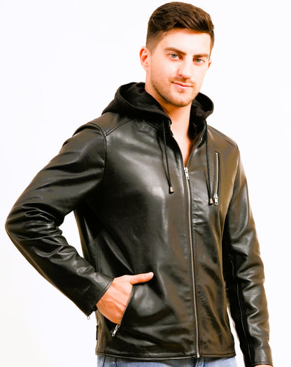 100% LEATHER WITH DETACHABLE HOOD JACEKT MX 45