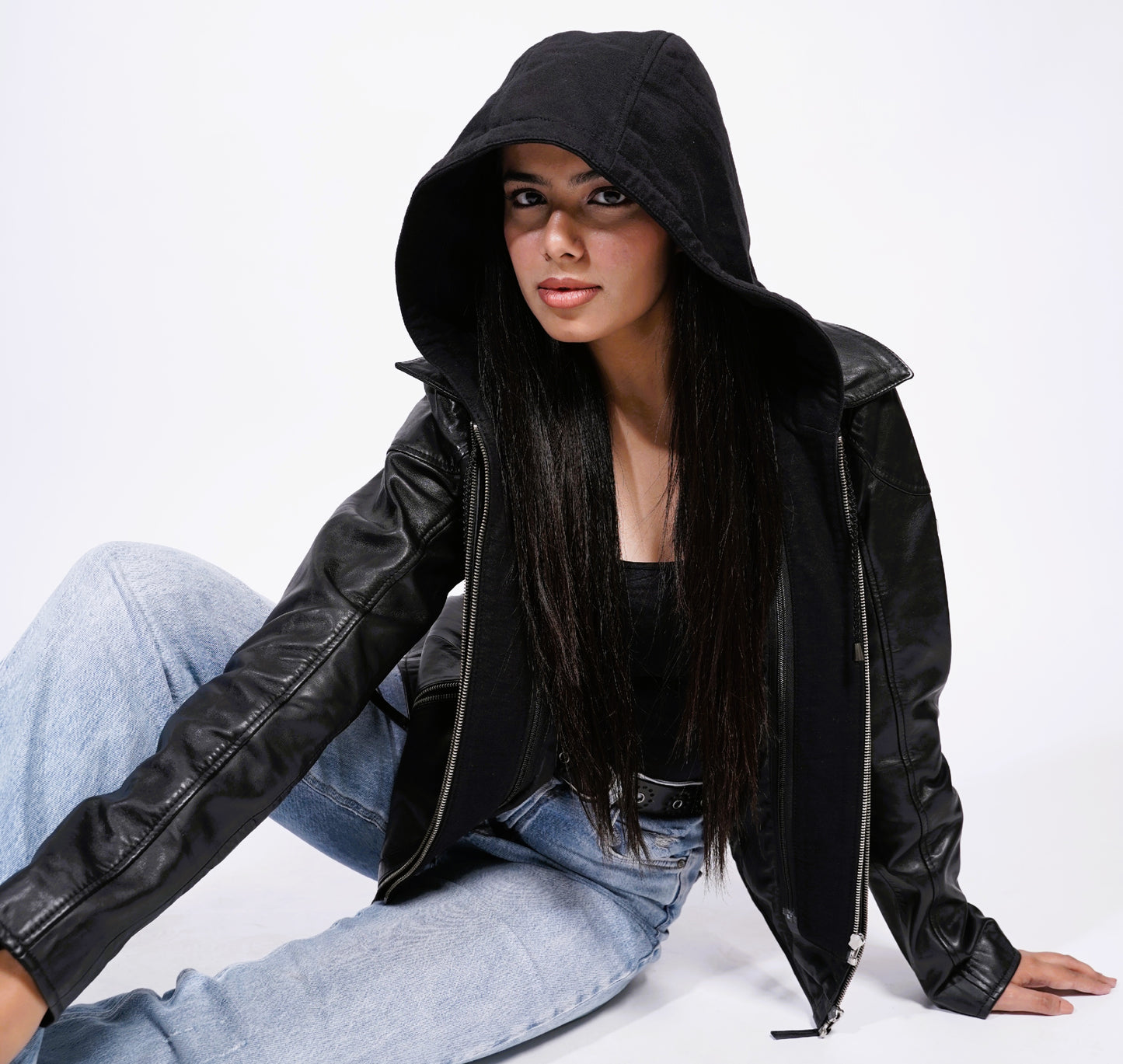 100% Washed Leather Detachable hood Jacket | WX47