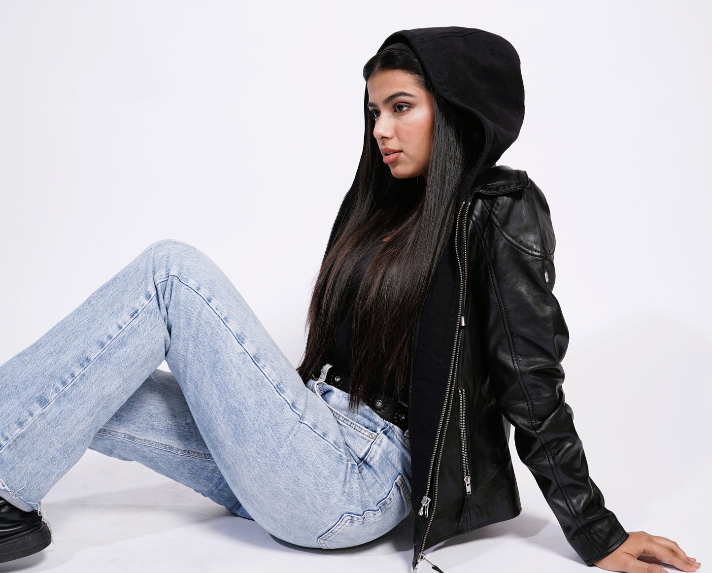 100% Washed Leather Detachable hood Jacket | WX47