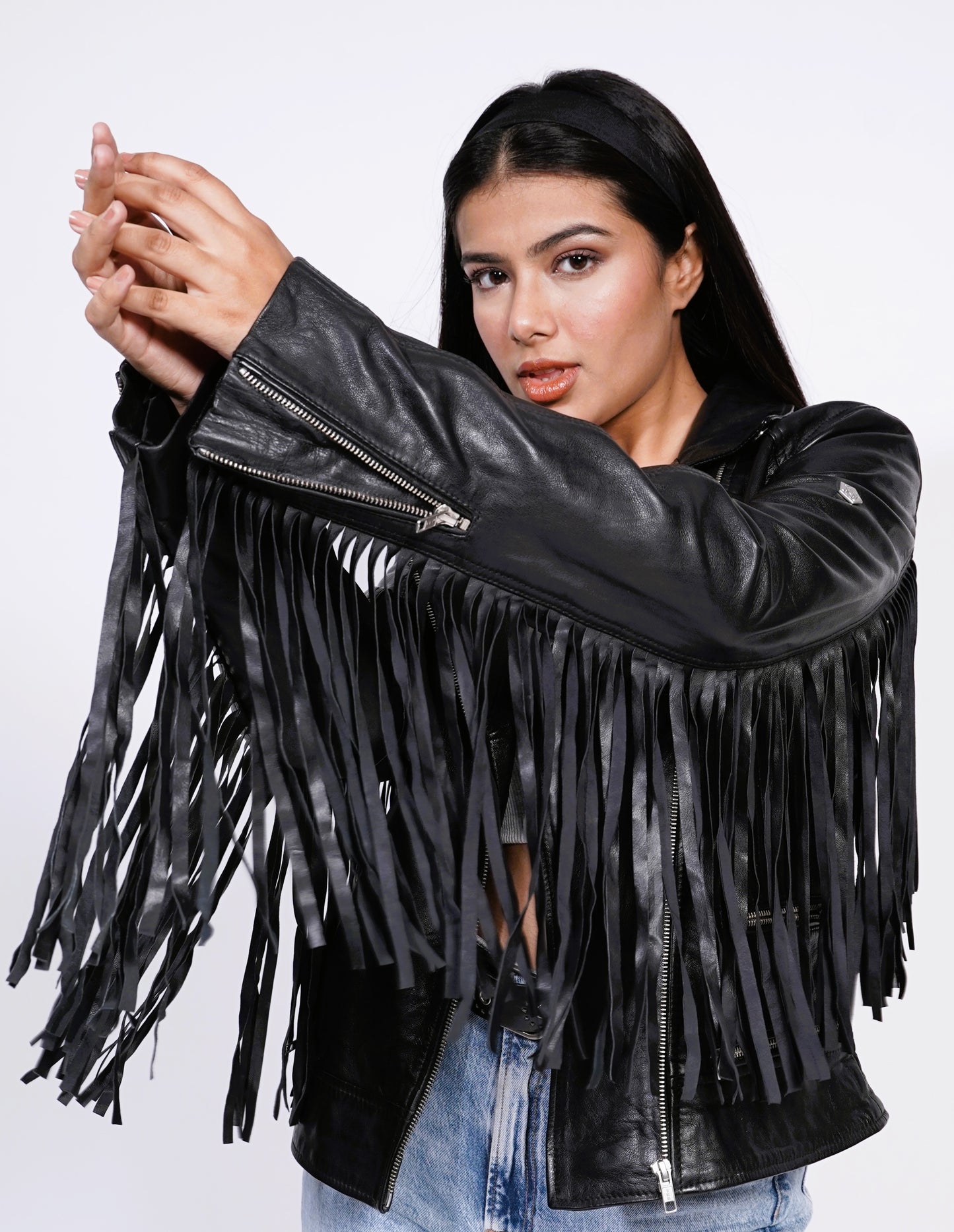 100% Leather Fringes Biker Jacket | WX32
