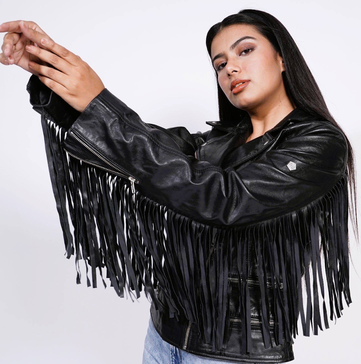 100% Leather Fringes Biker Jacket | WX32