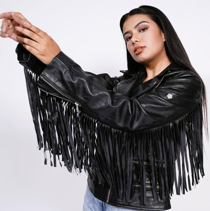100% Leather Fringes Biker Jacket | WX32