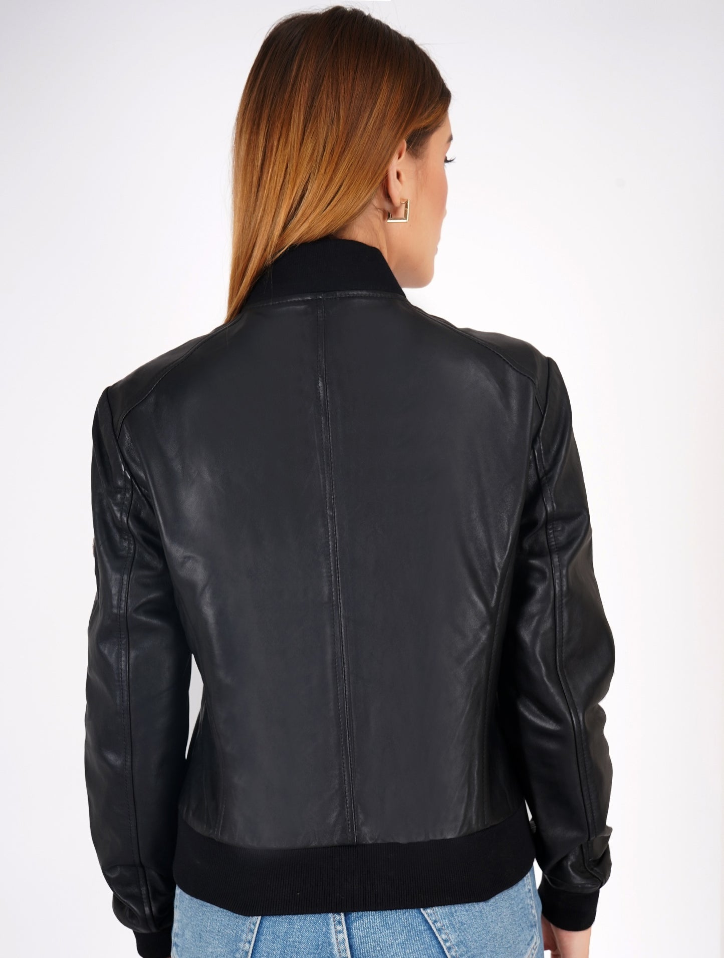 100% Washed Leather Rib Collar Bomber Jacket - WX 97