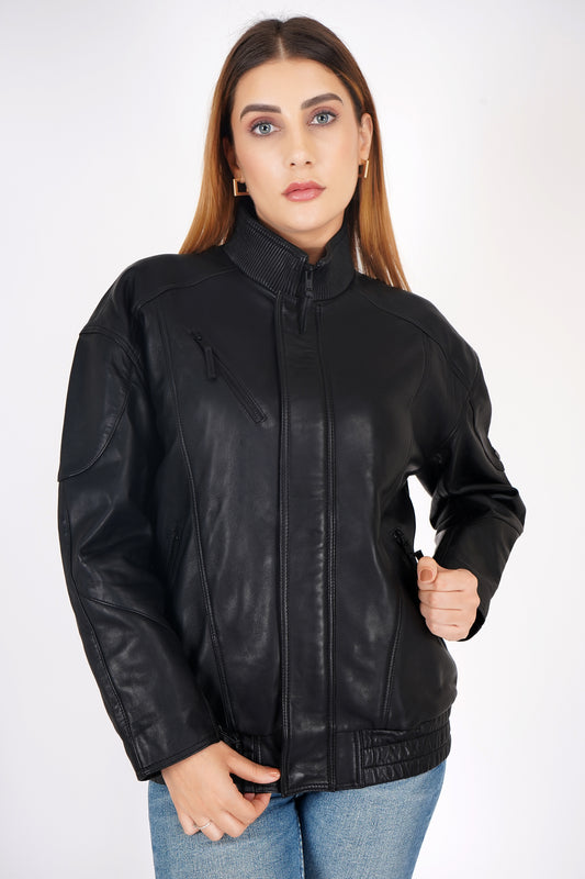 100% Leather Oversized LYCRA Bombor Jacket | WX100