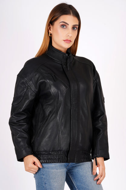 100% Leather Oversized LYCRA Bombor Jacket | WX100
