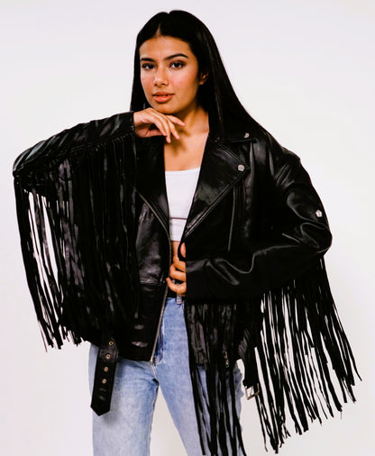 100% LEATHER OVERSIZED FINGES BIKER | WX 014