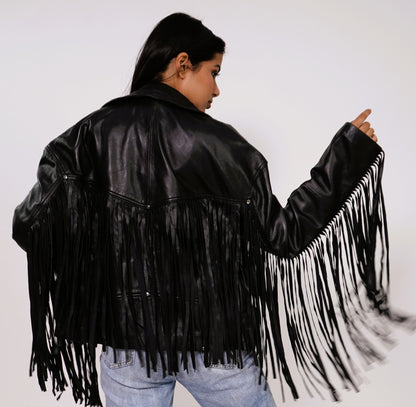 100% LEATHER OVERSIZED FINGES BIKER | WX 014