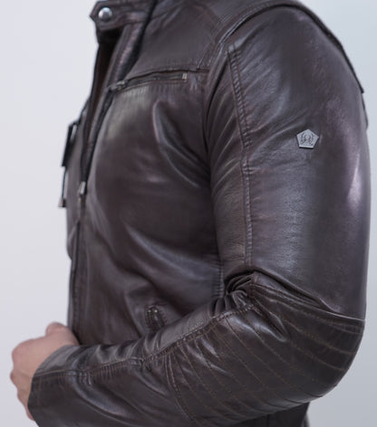 100% Heavy Washed Detachable Hood Jacket - Brown | MX20